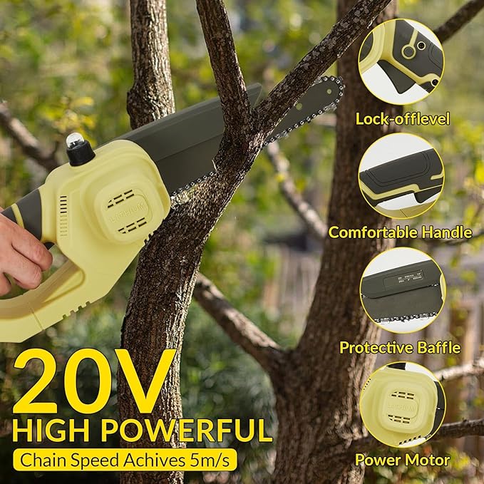 20V MAX Brushless Mini Chainsaw, 8-Inch Cordless Electric Pruning Saw, Battery Powered for Tree Trimming, Limb Cutting, and Home Garden Use