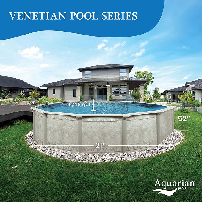 Aquarian Steel-Frame Outdoor Above-Ground Swimming Pool, Round, 21' x 52", Venetian