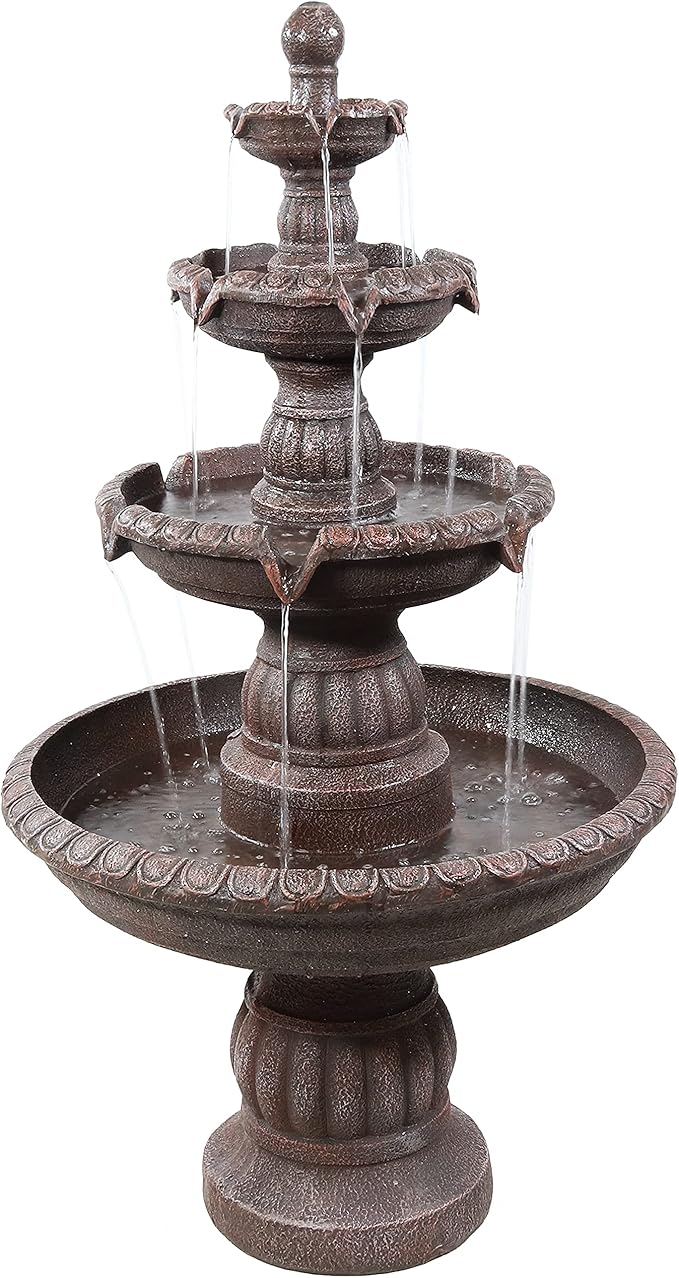 Sunnydaze Mediterranean 49-Inch 4-Tier Outdoor Water Fountain with Electric Submersible Pump for Garden, Patio, or Yard