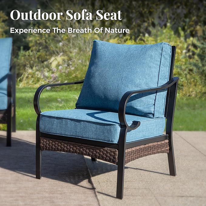 Patio Furniture Set with Coffee Table, Outdoor Conversation Set with 4 x Fixed Chairs, 1 x 3-Seat Sofa for Lawn Garden Backyard, Navy Blue