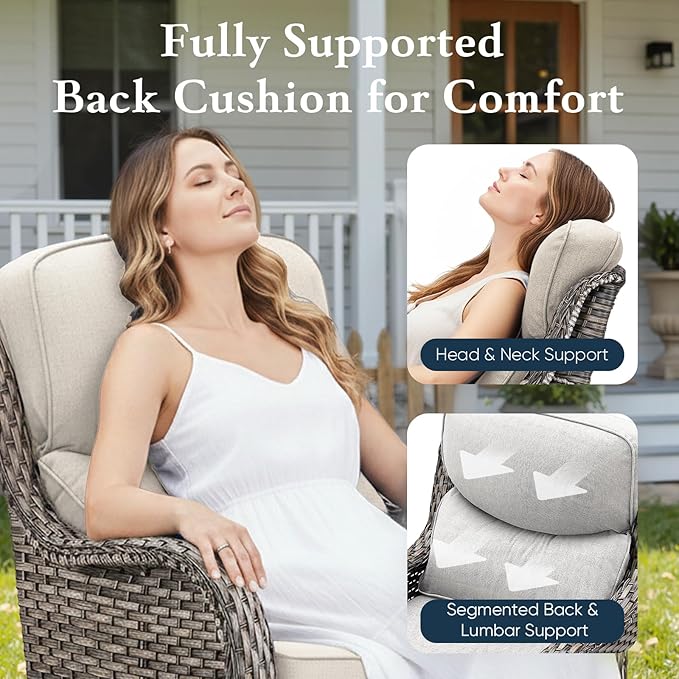 Belord Luxury 6" Thick Cushioned 6 Pieces Patio Furniture Set with Outdoor Couch, Wicker Outdoor Conversation Set with High Back Swivel Rocker Chairs for Deck Porch Yard and Poolside - Grey+Beige