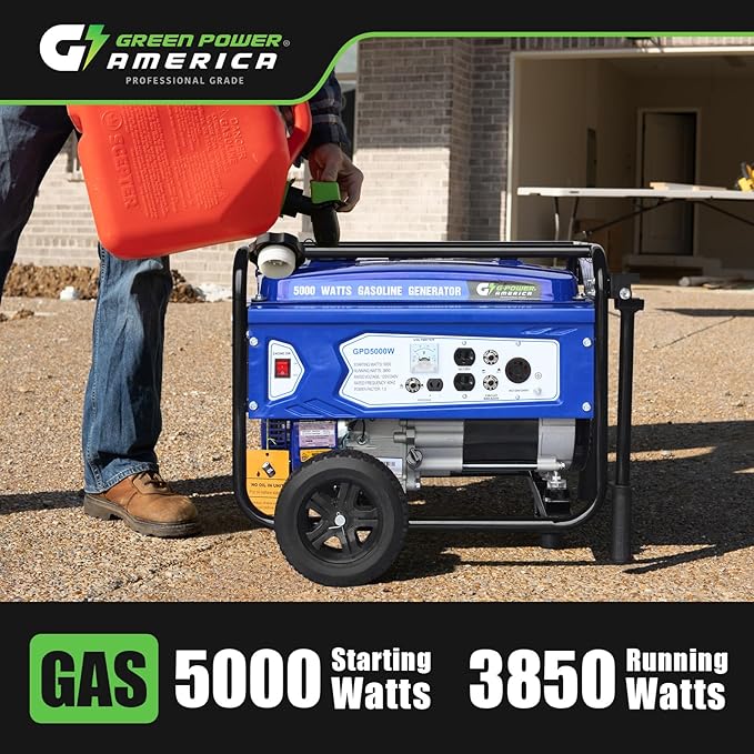 Green-Power America Gasoline Generator GPD5000W, Green/Black