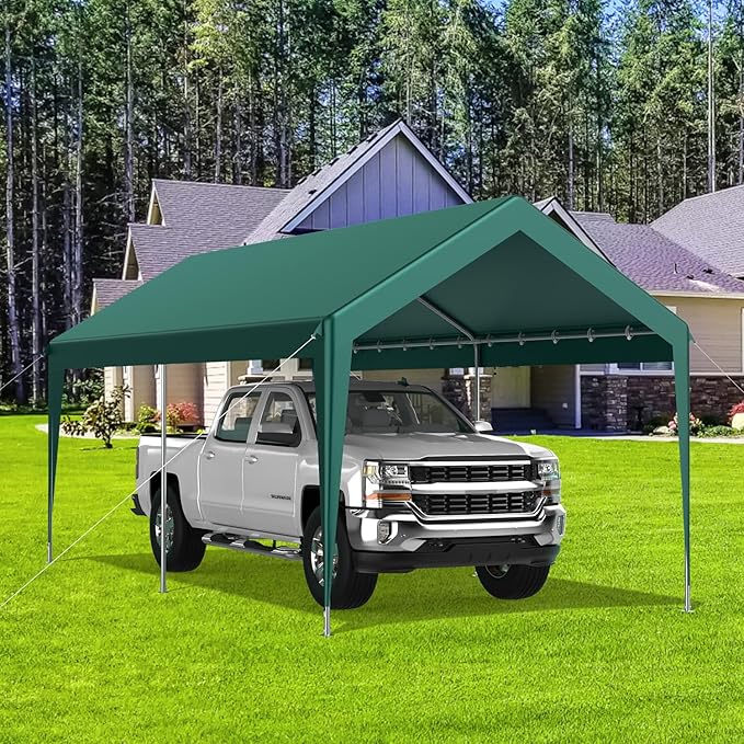 12x20FT Heavy Duty Carport, Portable Car Canopy Garage Boat Shelter Party Tent, UV Resistant Waterproof Carport Canopy with Four Wind-Resistant Ropes, Green
