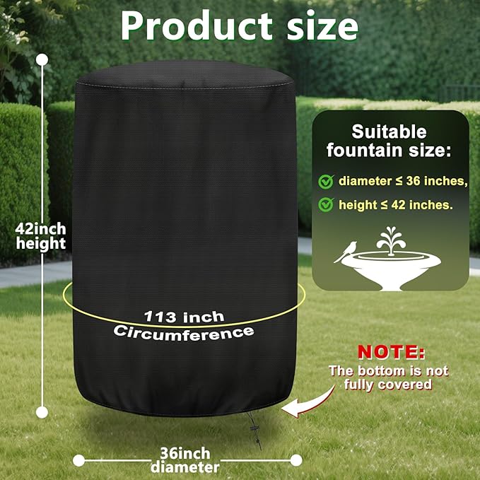 36"x42" Outdoor Water Fountain Covers for Winter Protection,420D Oxford Cloth Waterproof Garden Chimnea Statue Cover Charcoal Grill Cover