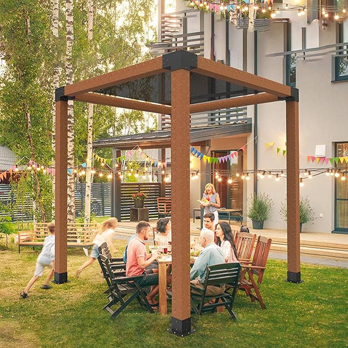 VEVOR Pergola Bracket Kit, 6x6 Inch (Inner Size 5.5x5.5), 4 Pcs 3-Way Heavy Duty Corner Bracket Woodworks DIY Post Base Kit, Easy Installation Wooden Beams for Gazebos, Patio Pergolas, Log Cabin
