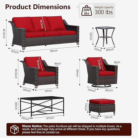 4 Pieces Wicker Patio Furniture, Luxury Outdoor Furniture with 2 Patio Swivel Chai and 2 Patio Ottoman, Wide Armrest, Thickened Cushions, Ideal for Deck, Porch Use