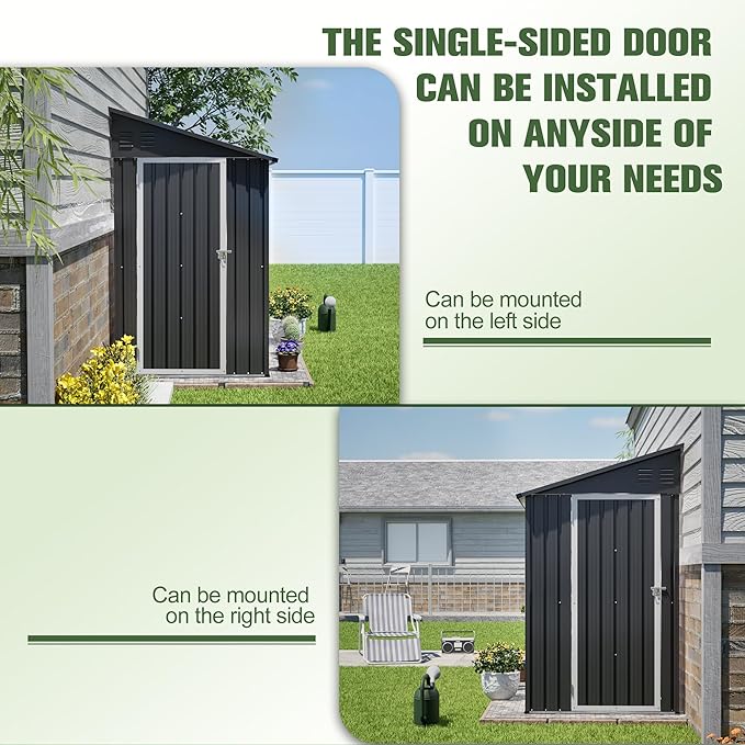 4x8 FT Lean to Metal Shed,Outdoor Storage Shed W/Floor Frame & Reversible Installation,All Weather Waterproof Garden Tool House W/Lockable Door & 2 Air Vents,for Backyard,Patio,Lawn,Black