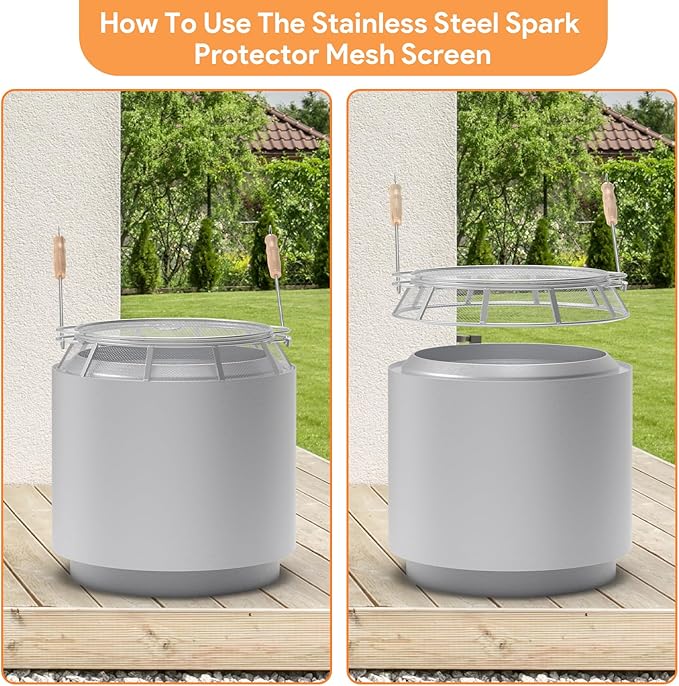 Spark Protector Mesh Screen for Solo Stove Bonfire 19.5 Inch, Stainless Steel Fire Pit Spark Screen Mesh Fire Pit Spark Protector with Sticks Poker for Solo Stove Bonfire Accessories