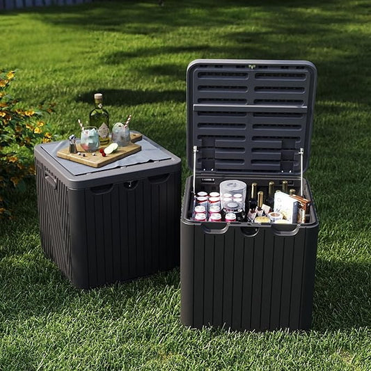 60 Gallon Outdoor Storage Box, Waterproof Patio Deck Box with Lockable Lid, Heavy-Duty HDPE Bench for Garden Tools, Cushions (Black, 60 Gallon)