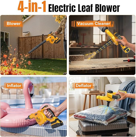 DeForce Electric Leaf Blower Cordless for Dewalt 20V Max Battery, 4 in 1 Blower/Vacuum/Inflator/Deflator(3 Nozzles), 3 Speed Modes, 190 MPH, Extended Tube for Leaves, Lawn Care, Patio(No Battery)