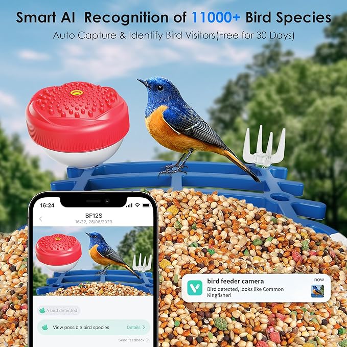 Bird Feeder with Camera, 2.5K UHD, AI Bird Species Recognition, Solar Powered, Instant Arrival Alerts, Weatherproof Squirrel-Proof Birdhouse with WiFi App Live View, 32GB Card & Accessories Included
