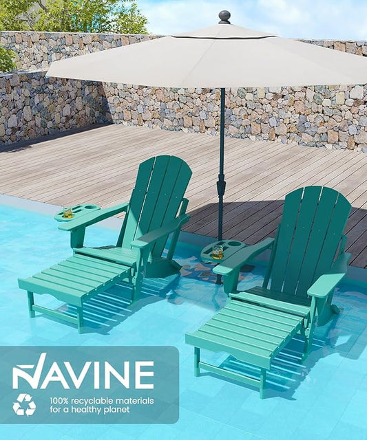 Adjustable Adirondack Chair with Retractable Ottoman Set of 2, HDPE Folding Adirondack Chair with Cup Holder, All Weather Fire Pit Chair for Outdoor.