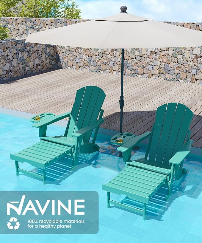 Adjustable Adirondack Chair with Retractable Ottoman Set of 4, HDPE Folding Adirondack Chair with Cup Holder, All Weather Fire Pit Chair for Outdoor.