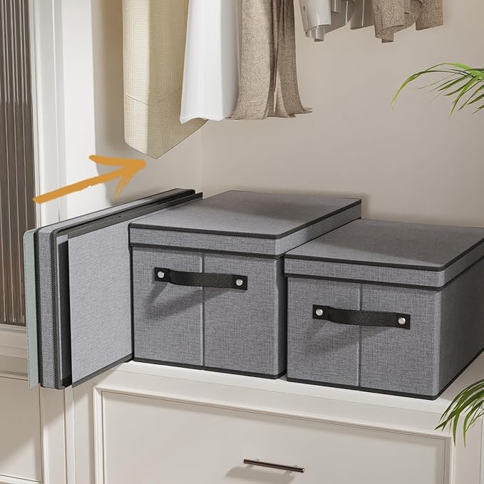 Storage Bins with Lids, 7.1 x 9.1 x 13 Inch Closet Organizers for Shoes Towels Books, Storage Boxes with Handles, Gray, 5-Pack