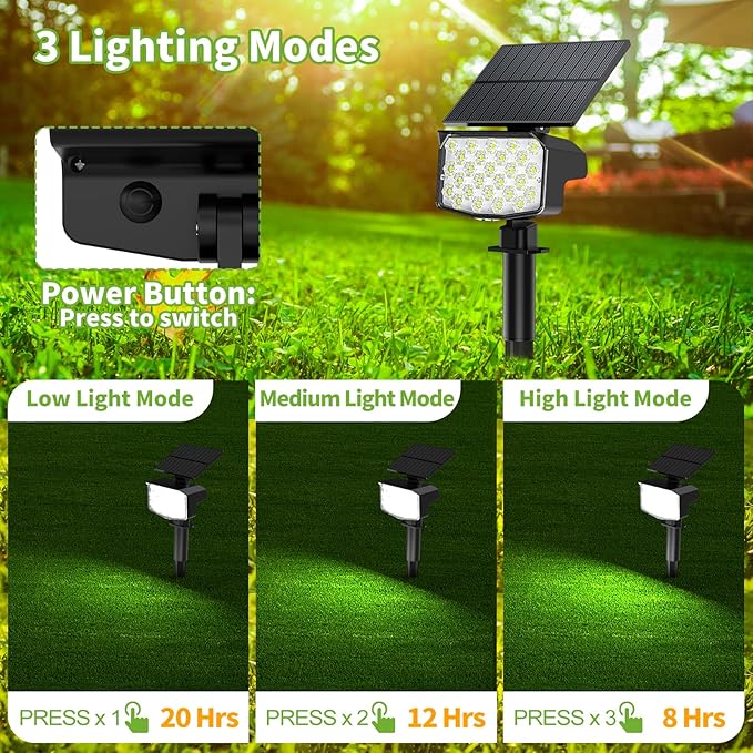 MinPea 8 Pack Solar Spot Lights Outdoor, Waterproof IP65 Adjustable, 3 Lighting Modes Solar Powered Landscape Spotlights for Yard Garden Pathway(Cool White)