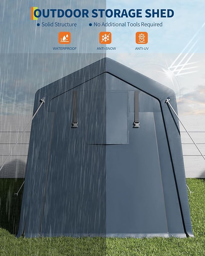 7 X 10 Ft Carport Portable Storage Shed Outdoor Tarp Sheds with Roll-Up Door, Bike Shed Storage Tent for Motorcycle, Garden Tools Gray