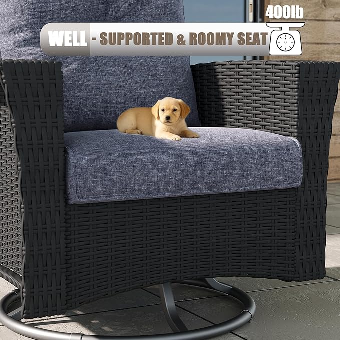 LayinSun 5 Piece Wicker Patio Furniture Set, Classis Outdoor Conversation 360 Degree Swivel Chairs Set with Coffee Table