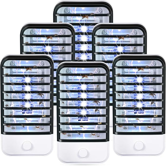 6 Pack Plug in Bug Zapper Indoor Flying Insect Trap, Electronic Mosquito Zapper Ultimate Fly Zappers Gnat Traps Lamp for Bug Insect for Home, Kitchen, Bedroom, Living Room,Office, Black ﻿