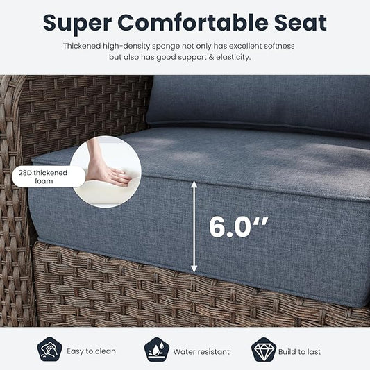 3 Pieces Outdoor Patio Furniture Sets with Rocking Swivel Chairs with 6-inch Thick Cushion and Side Table for Deck Lawn