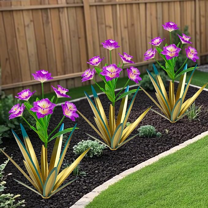 Homight Metal Agave Plant Outdoor Decoration Outdoor Garden Decoration Daffodils Flowers Mexican Yard Art Daffodils Flowers Decorative Garden Gift (2 Big Purple Daffodil)