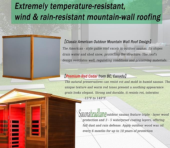 LTCCDSS Ultra-Low EMF Outdoor Sauna 3-Person, Full Spectrum Red Cedar Far Infrared Sauna for Home, Near&Mid-IR Light, EMF 0.1-1mG, Bluetooth & Chromotherapy (81.1 * 45 * 83.5 in)