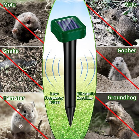 8 Pack Mole Repellent Solar Powered, Rodent Repellent Outdoor Ultrasonic, Waterproof Pest Deterrent for Yard, Lawn, Garden - Drives Away Rodent, Voles, Skunk, Groundhogs, Snake, Chipmunks, Raccoons