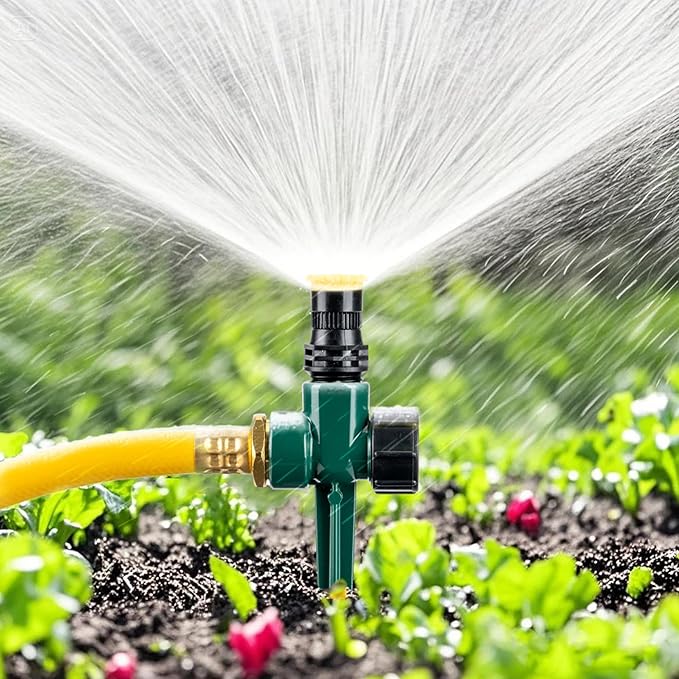 Ground Sprinkler Systemwith Metal Spike Base Irrigation Set for Garden Multi-Adjustable Lawn Sprinkler Set Ideal for Small Areas Plant and Flower Bed Watering, Two 15ft Yellow Hose Included
