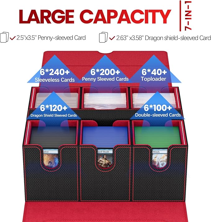 Card Deck Box for MTG with Commander Display, 7 In 1 Card Storage Box Fits 600+ Double-sleeved Cards, Removable MTG Deck Case Fit for TCG/Sports/Baseball Cards with Dice Tray