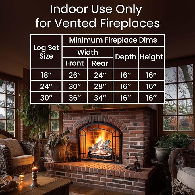 18" Premium Gas Logs - Match Light Kit Included - for Natural Gas Vented Fireplaces - Blazing Oak Design (Logs + Match Light Kit)