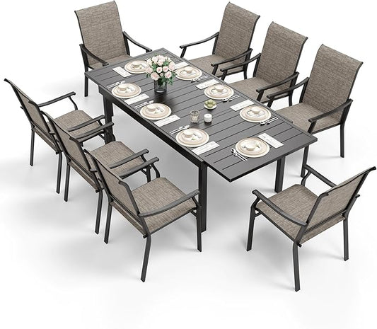 Sophia & William Patio Dining Set 9 Pieces, 8 Quick Dry Textilene Chairs and 1 Expandable Outdoor Dining Table, All-Weather Patio Furniture for Lawn, Park, and Courtyard Support 350lbs