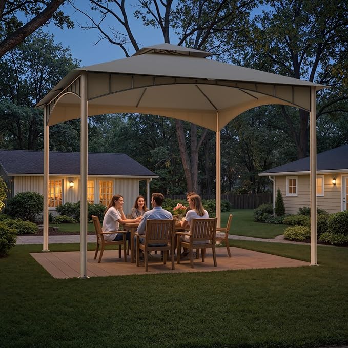 Sannwsg Outdoor Patio Gazebo 10x10 FT, Heavy Duty Gazebos, Soft Top Gazebo with Metal Frame, Double Roof Canopy, Permanent Pavilion for Decks & Backyards