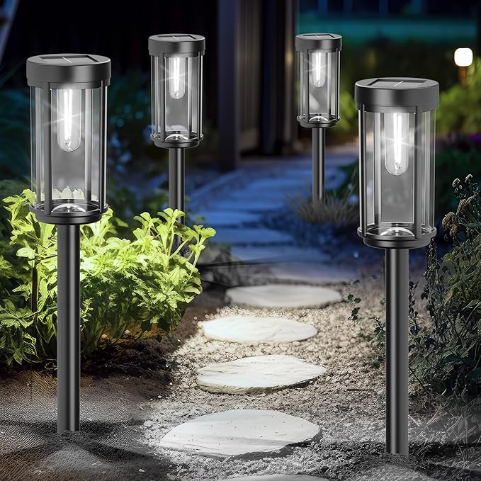 DAMAYCA 16 Pack Solar Lights Outdoor Waterproof for Garden Walkway Pathway Lawn Yard Decorative Modern Landscape Lighting. (Cool White Light, 16)