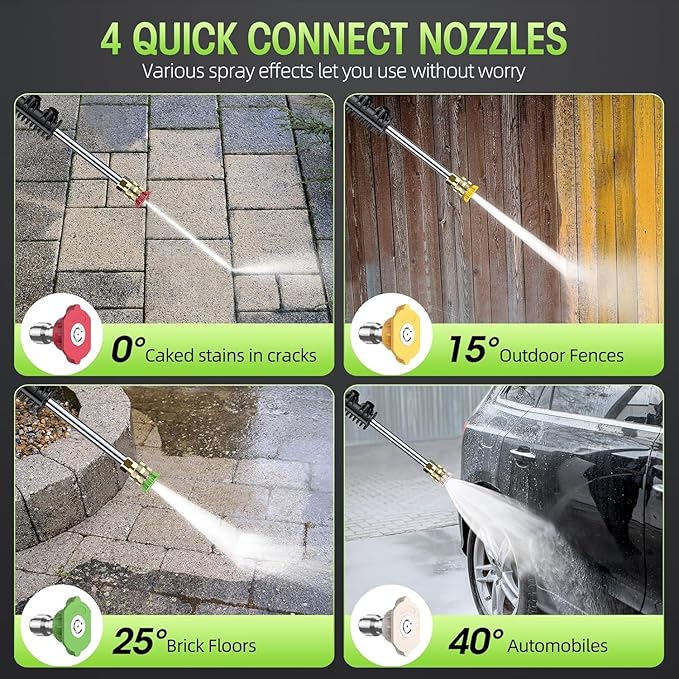 Duede Electric High Pressure Washer - Portable Washer with 23 FT Water Outlet & 6.6 FT Inlet Hose, Steel Spray Wand, Foam-Adjustable Cannon, 4 Nozzle Set, Cleans Car/Patio/Fence/Window, 3800PSI 2.4GPM