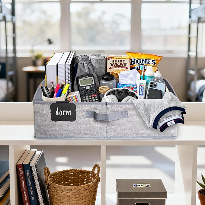 Closet Organizers and Storage with Labels Clip,Trapezoid Storage Bins,Storage Baskets for Shelves,Gift Basket Empty for Birthday,Books,Dog Toys,Foldable Toy Storage Organizer,Large,Grey,3-Pack