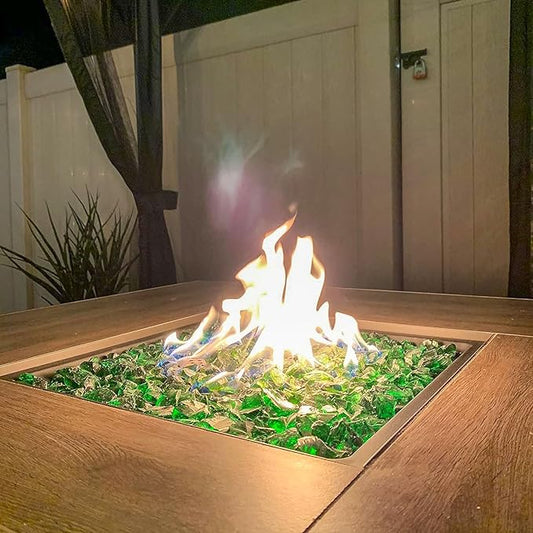 GRISUN Emerald Green Fire Glass for Fire Pit, 10 Pounds 1/2 Inch Tempered Glass Rocks for Natural or Propane Fireplace, Safe for Outdoors and Indoors Firepit Glass