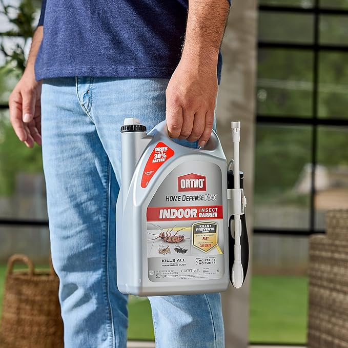 Ortho Home Defense Max Indoor Insect Barrier: With Extended Reach Comfort Wand, Pest Control, No Stains, Starts to Kill Ants, Roaches, Spiders, Fleas and Ticks Fast, 1 gal