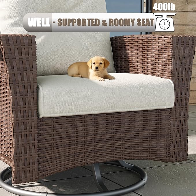 LayinSun 5 Piece Wicker Patio Furniture Set, Classis Outdoor Conversation 360 Degree Swivel Chairs Set with Coffee Table