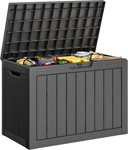 31 Gallon Resin Deck Boxes Waterproof, Waterproof and UV Resistant Outdoor Storage Box Lockable Lid for Delivery Box, Indoor, Garden Tools, Pool Supplies, Patio (Black, 45 Gallon)
