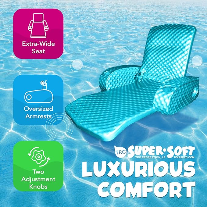 TRC Recreation Super Soft Portable Floating Swimming Pool Water Lounger Comfortable Adjustable Recliner Chair with 2 Armrest Cup Holders…
