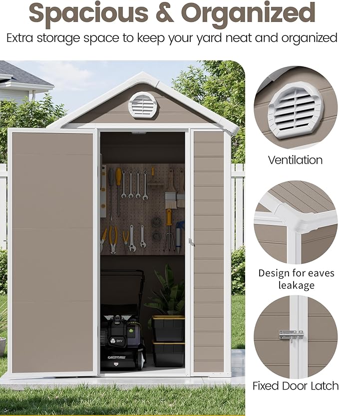6x4.5 Resin Outdoor Storage Shed with Enhanced Roof Runoff & Floor, Secure Hidden Screws Design, Durable Build for Deck, Pool Supplies, and Versatile Storage, Warm Grey