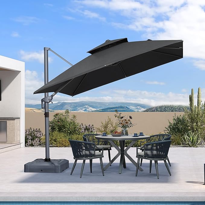 PURPLE LEAF 10ft Umbrella Outdoor Patio Square Umbrella Large Cantilever Umbrellas Windproof Heavy Duty Hanging Offset Umbrellas for Garden Deck Pool Patio, Graphite Grey
