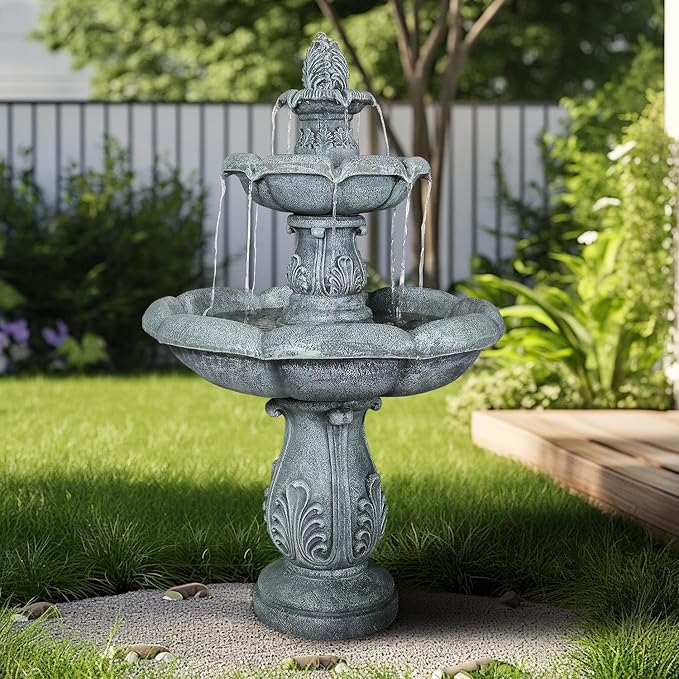 ourrco 48" H Elegant Water Fountain Outdoor Garden - Decorative Water Fountain Outdoor with Intricate Design for Patio, Backyard, Lawn, Outside Decor