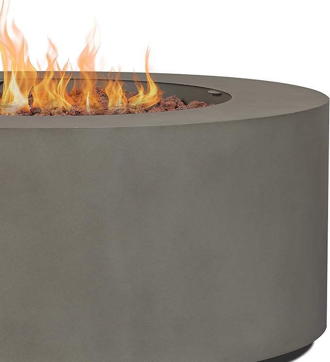 Real Flame Aegean 36" Round Propane or Natural Gas Fire Pit Table, 50,000 BTU, Powder-Coated Steel, Push-Button Ignition, CSA Certified, Lava Rock, Storage Cover, Stainless Steel Burner with Lid