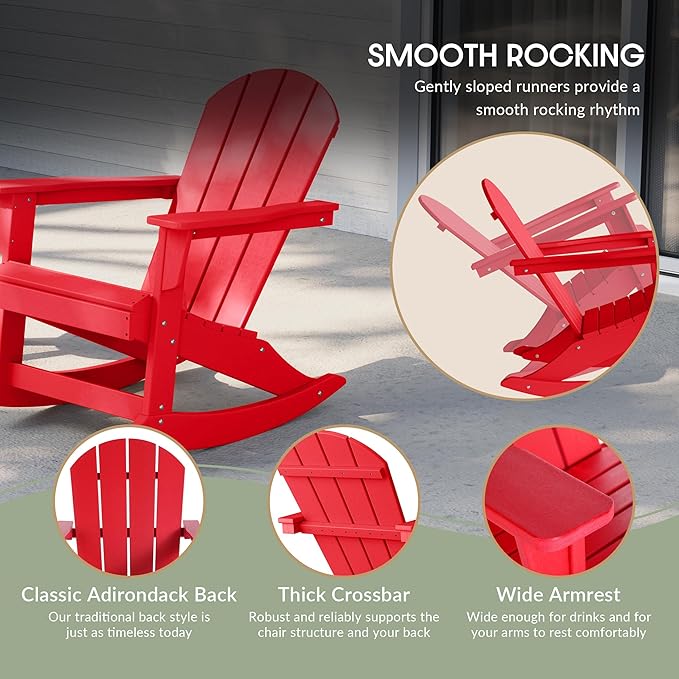 WestinTrends Malibu Outdoor/Patio Poly Adirondack Rocking Chair, Red
