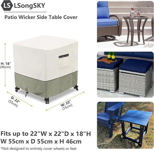Patio Wicker Side Table Cover,Waterproof Square Patio Small Side Table Cover,Suitable for 3-Piece Outdoor Wicker Patio Bistro Set Side Table,22W x 22D x 18H inch.