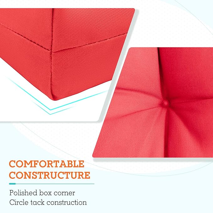 EAGLE PEAK Tufted Outdoor/Indoor High Back Patio Chair Cushions, Set of 2, 46'' x 22'', Bright Red