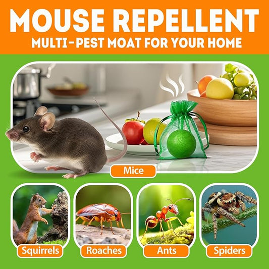 Mouse Repellent 10 Balls, Pest Control with Peppermint Oi Freshe Air to Repel Mice, Rodent Mice Repellent Indoor for Mouse Roach Ant Spider, Natural Mouse Deterrent Outdoor for Car Engines Kitchen