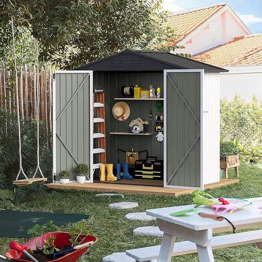 Furniwell 6x4 FT Outdoor Storage Shed, Metal Garden Sheds Outdoor Storage House with Single Lockable Door for Backyard Patio Lawn, White
