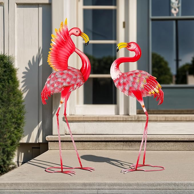 Ultym 36.5" Extra-Large Flamingo Statue, Handmade Metal Flamingo Yard Decor, Lawn Sculptures with Stable Ground Stakes, Backyard Decoration, Metal Garden Art