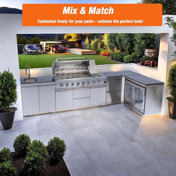 BBQ Grill Island Outdoor Kitchen: Luxury 160 Inch 6-Burner 96000 BTU Stainless Steel Built-in Propane Gas Barbecue Station with Wine Cooler Refrigerator, Rotisserie, Storage Cabinets, Drawers, Sink
